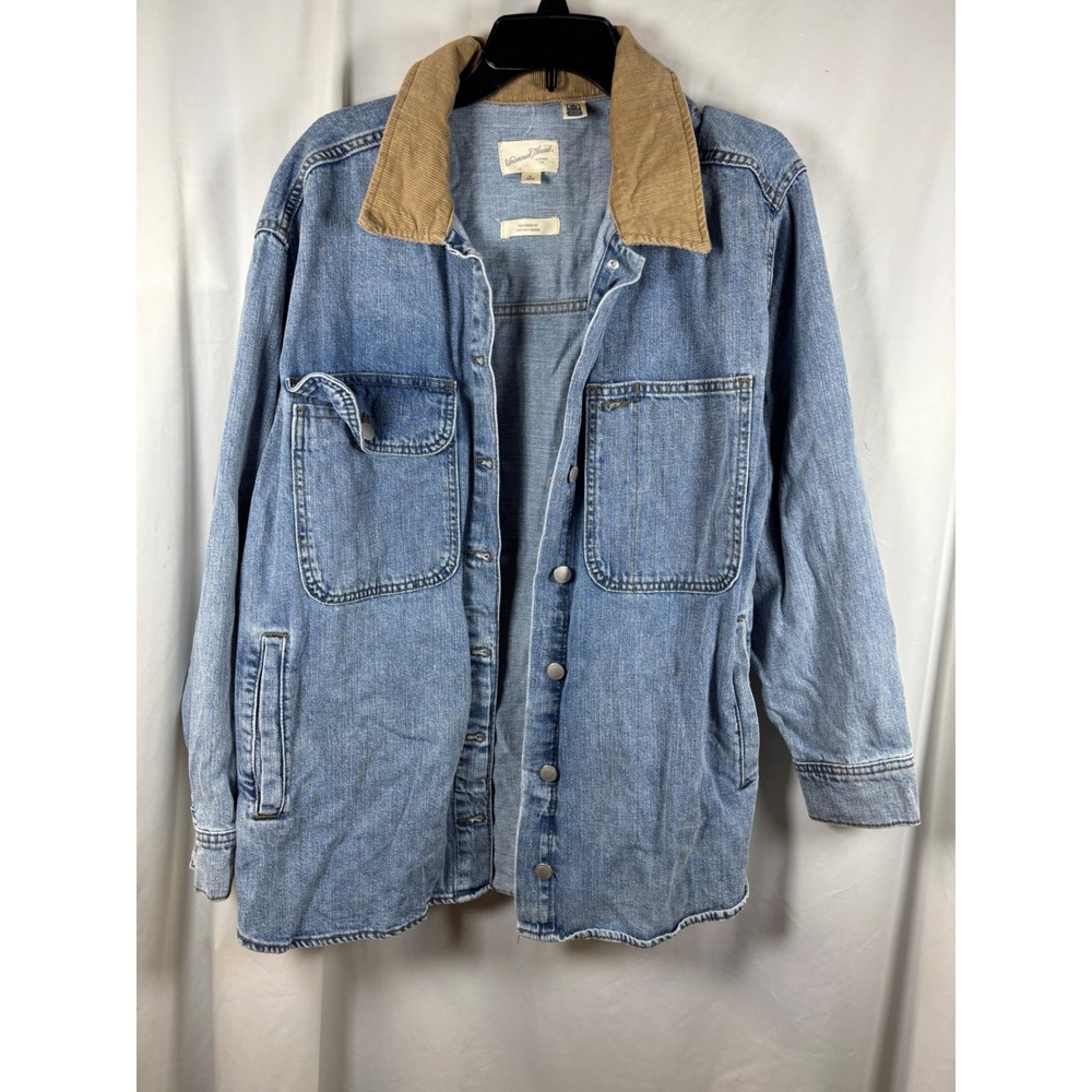 Universal Thread Womens XL Oversized Denim Shirt Jacket Corduroy Collar Blue